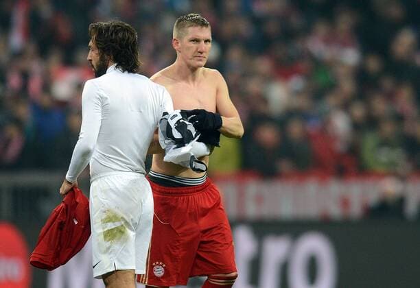 02.04.2013, xjhx, UEFA Champions League, FC Bayern München - Juventus Turin, v.l. Andrea Pirlo (Juventus Turin), Bastian Schweinsteiger (FC Bayern München)