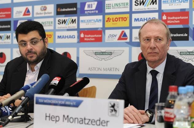 Löwen Gesellschafter und Investor Hasan Ismaik (li) und Präsident Hep Monatzeder.Pressekonferenz:Gesellschafter TSV 1860 München berichten über Ergebnisse von Gesprächen. TSV 1860 Muenchen,2.Bundesliga,Liga2,Pressetermin am 05.04.2013.