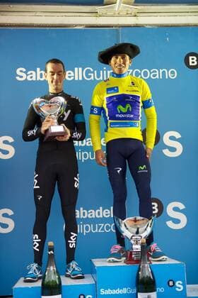 Podium : Richie Porte (AUS) - Sky - Nairo Quintana (COL) - Movistar - Tour du Pays Basque - Etappe 6 - Beasain - Zeitfahren - 06 04 2013 Photocall3000 