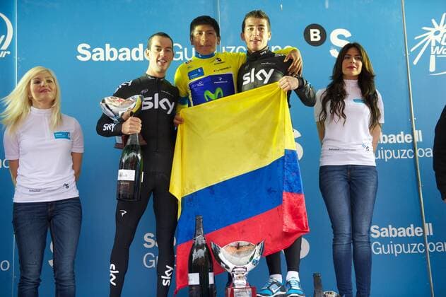 Podium : Richie Porte (AUS) - Sky - Nairo Quintana (COL) - Movistar Sergio Luis Henao (COL) - Sky - Tour du Pays Basque - Etappe 6 - Beasain - Zeitfahren - 06 04 2013 Photocall3000 