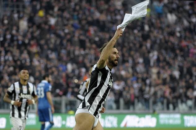 Esultanza , goal celebration , Mirko Vucinic Juventus.Torino 6 04 2013 Juventus Stadium.Football Calcio Serie A 2012 13. Juventus vs Pescara. federicoxtardito
