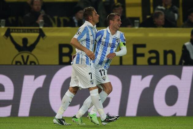 Jubel JOAQUIN, Joaquin SANCHEZ RODRIGUEZ (FC Malaga - 7) - DUDA, Sergio Paulo BARBOSA VALENTE (FC Malaga - 17) nach dem 0-1 EP_Schmit
