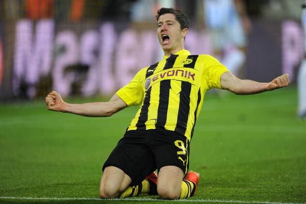 09-04-2013, Fussball, Saison 2012-2013, UEFA Champions League, Viertelfinale, Rückspiel, Borussia Dortmund - FC Malaga, Jubel Robert Lewandowski (Borussia Dortmund)