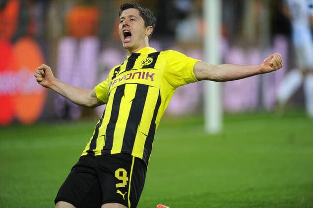09-04-2013, Fussball, Saison 2012-2013, UEFA Champions League, Viertelfinale, Rückspiel, Borussia Dortmund - FC Malaga, Jubel Robert Lewandowski (Borussia Dortmund)