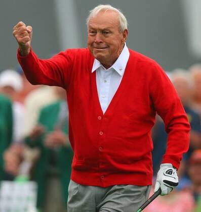 April 11, 2013 - Augusta, GA, USA - Honorary starter Arnold Palmer, 83, pumps his fist after hitting the first tee shot to begin the first round of the Masters Tournament at Augusta National Golf Club in Augusta, Georgia on Thursday, April 11, 2013. Masters at Augusta National Golf Club - ZUMAm67