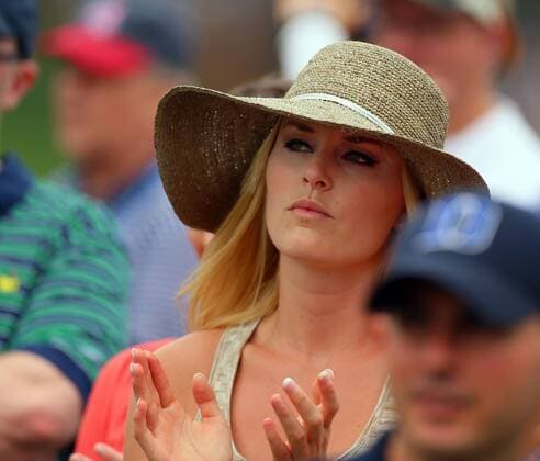April 11, 2013 - Augusta, Georgia, U.S. - LINDSEY VONN watches hr boyfriend Tiger Woods during the first round of the Masters Tournament at Augusta National Golf Club. Golf 2013 - Masters Tournament - Day 1 - ZUMAm67