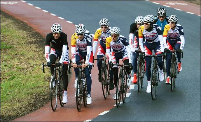 Gaetan Bille - Bart De Clercq - Brian Bulgac - Jurgen Van de Walle - Tosh Van der Sande - Jelle Vanendert - Dennis Vanendert - Dirk Bellemakers riders of Lotto Belisol Team CYCLISME : Reconnaissance Lotto Belisol - Amstel Gold Race - Maastricht - 12 04 2013 Photonews Panoramic 