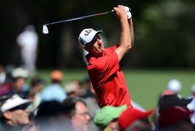 April 12, 2013 - Augusta, GA, USA - Jim Furyk watches his drive from the 12th tee during second-round action of the Masters at Augusta National Golf Club, Friday, April 12, 2013, in Augusta, Georgia. Masters Tournament at Augusta National - ZUMAm67