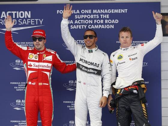 Motorsports: FIA Formula One World Championship 2013, Grand Prix of China, 10 Lewis Hamilton (GBR, Mercedes AMG Petronas F1 Team), 7 Kimi Raikkonen (FIN, Lotus F1 Team), 3 Fernando Alonso (ESP, Scuderia Ferrari), xHOCHxZWEIx