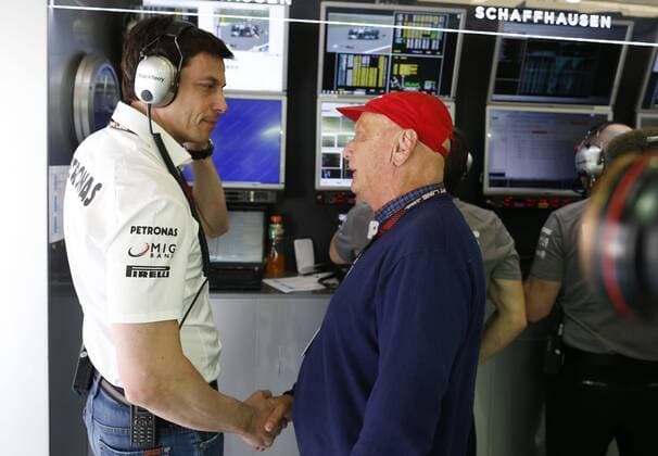 Motorsports: FIA Formula One World Championship 2013, Grand Prix of China, Toto Wolff Executive Director of Mercedes AMG Petronas Formula One Team Niki Lauda (AUT) Mercedes AMG F1 Non-Executive Chairman xHOCHxZWEIx