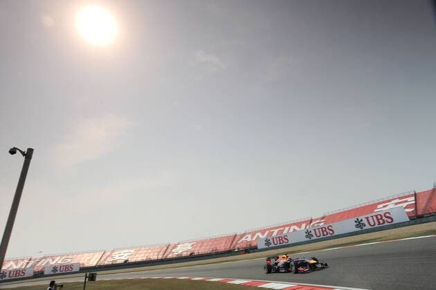FORMULA ONE CHINESE GRAND PRIX AT SHANGHAI INTERNATIONAL CIRCUIT ON APRIL 12-13-14 2013. GERMAN SEBASTIAN VETTEL ON REDBULL RENAULT RB9. FORMULE 1 : Grand Prix de Chine - Essais - Shanghai - 12 04 2013 BernardAsset Panoramic 