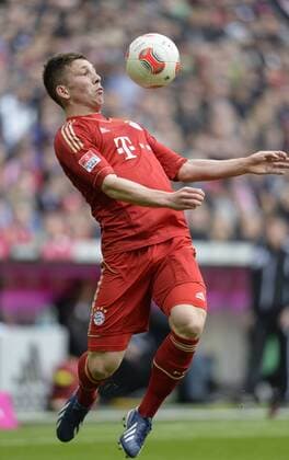 13.04.2013, Fussball 1.Bundesliga 2012 2013, 29.Spieltag, FC Bayern München - 1.FC Nürnberg, in der Allianz-Arena München, Pierre Emil Höjbjerg (Bayern) am Ball.