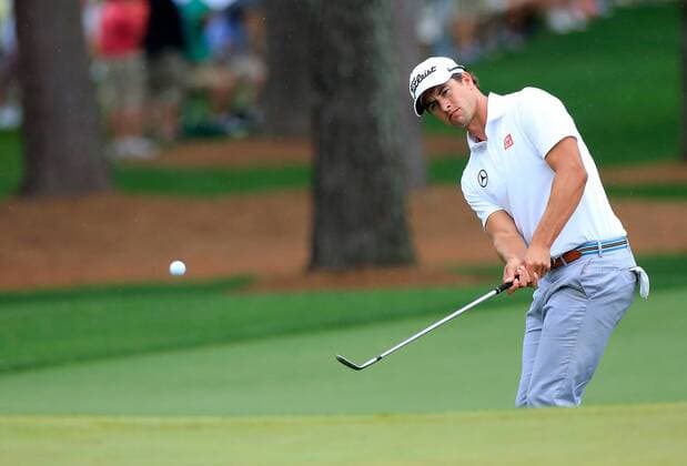 AUGUSTA, April 14, 2013 -- Adam Scott of Australia competes during the fourth round of the 2013 Masters golf tournament at the Augusta National Golf Club in Augusta, Georgia, the United States, April 14, 2013. Scott finished the tournament at nine-under par 279 and claimed the title after a playoff. (Xinhua Sam Greenwood Augusta National) U.S.-AUGUSTA-GOLF-2013 MASTERS 