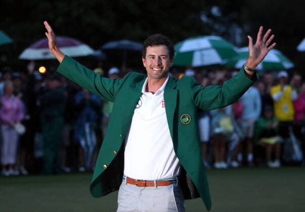 April 14, 2013 - Augusta, GA, USA - Adam Scott celebrates winning The Masters at Augusta National Golf Club in Augusta, Georgia, Sunday, April 14, 2013. The Masters 2013 - ZUMAm67