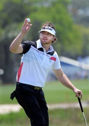 April 19, 2013 - Hilton Head Island, SC, USA - Steve LeBrun acknowledges the crowd s applause after finishing the second round of the RBC Heritage presented by Boeing at Harbour Town Golf Links in Sea Pines on Hilton Head Island, South Carolina, Friday, April 19, 2013. RBC Heritage - ZUMAm67