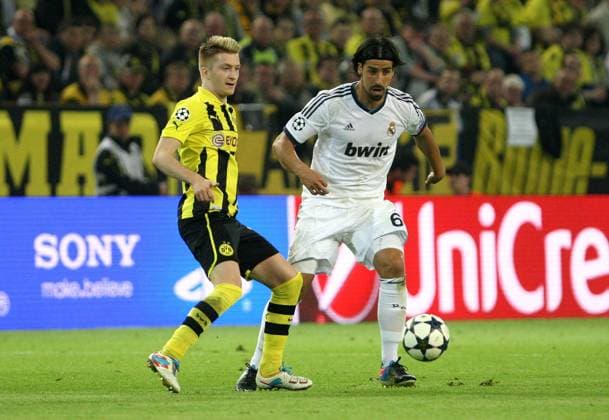24.04.2013, Dortmund, Fussball, UEFA Champions League, Halbfinale, Borussia Dortmund BVB - Real Madrid. v.l. Marco Reus (Dortmund), Sami Khedira (Madrid)