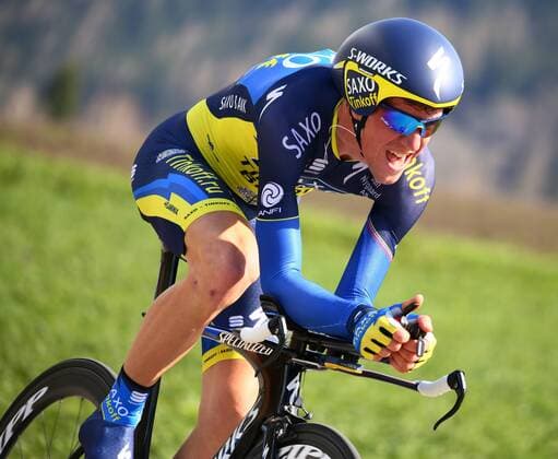 23.04.2013 Le Chable , Radsport Tour de Romandie Prolog Bergzeitfahren Le Chable - Bruson Bild zeigt Chris Anker Soerensen (DEN) Team Saxo - Tinkoff Aktion Einzelbild Foto 