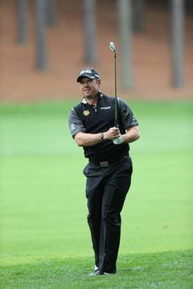 02 May 2013: Lee Westwood eyes his approach shot during first round action at the the Wells Fargo Championship Tournament at Quail Hollow Country Club, Charlotte, North Carolina. GOLF: MAY 02 PGA Golf Herren - Wells Fargo Championship - First Round Icon2013050200285 EDITORIAL USE ONLY