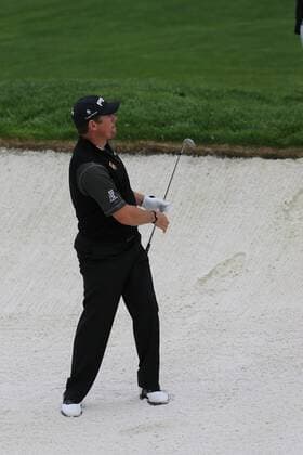 02 May 2013: Lee Westwood watches his shot out of the sand on 8 during first round action at the the Wells Fargo Championship Tournament at Quail Hollow Country Club, Charlotte, North Carolina. GOLF: MAY 02 PGA Golf Herren - Wells Fargo Championship - First Round Icon2013050200399 EDITORIAL USE ONLY