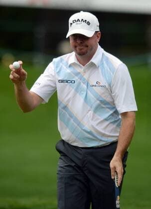 May 3, 2013 - Charlotte, NC, USA - Robert Garrigus acknowledges the crowd after hitting a birdie putt on the fifth green during the second round of the Wells Fargo Championship at Quail Hollow Club in Charlotte, North Carolina, Friday, May 3, 2013. WELLS FARGO PGA Golf Herren TOURNAMENT - ZUMAm67