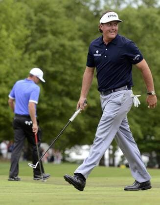 May 3, 2013 - Charlotte, NC, USA - Phil Mickelson smiles after hitting a birdie on the ninth green during the second round of the Wells Fargo Championship at Quail Hollow Club in Charlotte, North Carolina, Friday, May 3, 2013. WELLS FARGO PGA Golf Herren TOURNAMENT - ZUMAm67