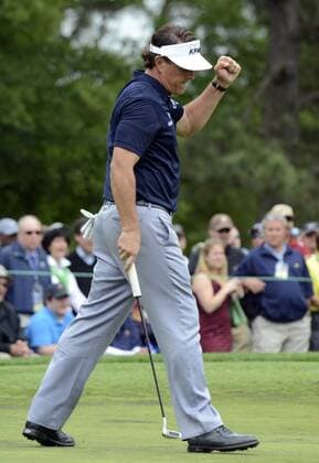 May 3, 2013 - Charlotte, NC, USA - Phil Mickelson pumps his fist after hitting a birdie on the ninth green during the second round of the Wells Fargo Championship at Quail Hollow Club in Charlotte, North Carolina, Friday, May 3, 2013. WELLS FARGO PGA Golf Herren TOURNAMENT - ZUMAm67