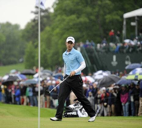 May 5, 2013 - Charlotte, NC, USA - Derek Ernst lines up a putt on the 18th green in a one hole playoff against David Lynn during the final round of the Wells Fargo Championship at Quail Hollow Club in Charlotte, North Carolina, Sunday, May 5, 2013. WELLS FARGO PGA Golf Herren TOURNAMENT - ZUMAm67
