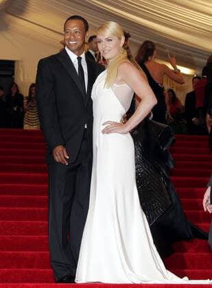 Tiger Woods and Lindsey Vonn arrive on the red carpet at the Costume Institute Benefit for the PUNK: Chaos to Couture exhibition at the Metropolitan Museum of Art in New York City on May 6, 2013.  NYP20130506151