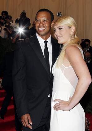 Tiger Woods and Lindsey Vonn arrive on the red carpet at the Costume Institute Benefit for the PUNK: Chaos to Couture exhibition at the Metropolitan Museum of Art in New York City on May 6, 2013.  NYP20130506152