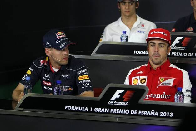 Sebastian Vettel, Red Bull Racing, Fernando Alonso, Scuderia Ferrari, formula 1 GP, Spanien in Barcelona 09.05.2013, PK, Photo:mspb Lukas Gorys Sebastian Vettel, Fernando Alonso, formula 1 GP, Spanien, PK RV RACING PRESS