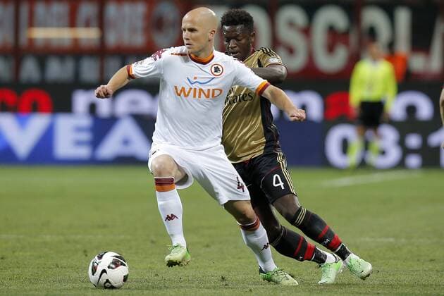 Michael Bradley Roma, Sulley Muntari Milan, Milano 12 5 2013 .Stadio S.Siro .Football Calcio 2012 2013 Serie A. AC Milan Vs AS Roma. MarcoxBertorello