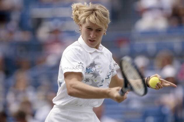 Steffi GRAF , Deutschland, Tennis, Aktion im Finale der US Open von New York Flushing Meadows, der Sieg bedeutete auch den Gewinn des Grand Slam im Tennis für Graf, 10.09.1988 Â