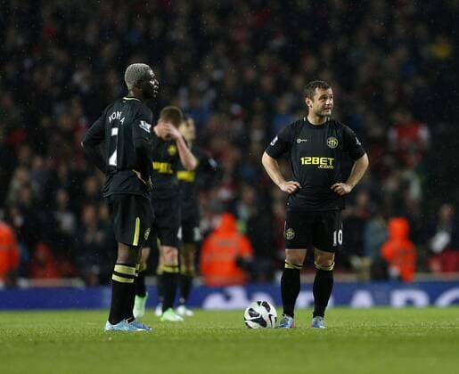 Wigan s Shaun Maloney looks on dejected after going 3-1 down - Barclays Premier League - Arsenal vs Wigan - Emirates Stadium - London - 14 05 2013 - Pic David Klein Sportimage EDITORIAL USE ONLY. No use with unauthorised audio, video, data, fixture lists, club league logos or live services. Online in-match use limited to 120 images, no video emulation. No use in betting, games or single club league player publications.