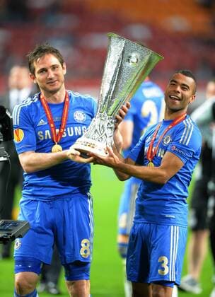 Frank Lampard of Chelsea and Ashley Cole celebrate with the Europa League Trophy - UEFA Europa League Final - Benfica Lissabon vs FC Chelsea London - The Amsterdam Arena - Amsterdam - Netherlands - 15 05 13 - Picture Simon Bellis Sportimage EDITORIAL USE ONLY. No use with unauthorised audio, video, data, fixture lists, club league logos or live services. Online in-match use limited to 120 images, no video emulation. No use in betting, games or single club league player publications.