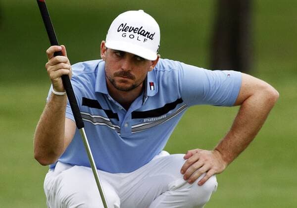 16 MAY 2013: Keegan Bradley eyes his putt on 2 during the first round of the HP Byron Nelson Championship played at TPC Las Colinas Four Season Resort in Irving, TX. GOLF: MAY 16 PGA Golf Herren - HP Byron Nelson Championship - First Round Icon1305160500 EDITORIAL USE ONLY