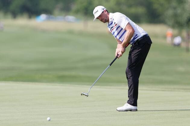 May 17, 2013: Keegan Bradley lines putts on 16 during the second round of the HP Byron Nelson Championship played at the TPC Four Seasons Resort in Irving, TX. GOLF: MAY 17 PGA Golf Herren - HP Byron Nelson Championship - Second Round Icon1305176192 EDITORIAL USE ONLY