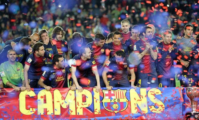 CELEBRATION TEAM - EQUIPE Barcelona FOOTBALL : FC Barcelona (Barca) Champion Primera Division 2012 2013 - Liga - 19 05 2013 PACOLARGO 