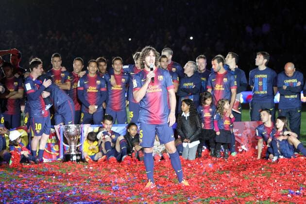 Carles PUYOL (Barcelona) FOOTBALL : FC Barcelona (Barca) Champion Primera Division 2012 2013 - Liga - 19 05 2013 PACOLARGO 