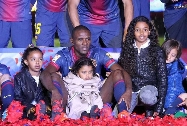 eric abidal (Barcelona) with daughters Meliana, Canelia and Leyna FOOTBALL : FC Barcelona (Barca) Champion Primera Division 2012 2013 - Liga - 19 05 2013 PACOLARGO 