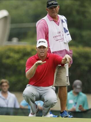 May 23, 2013 - Fort Worth, TX, USA - John Rollins surveys the 17th green in the opening round of the Crowne Plaza Invitational at Colonial, Thursday May 23, 2013, in Fort Worth, Texas. Colonial First Round - ZUMAm67