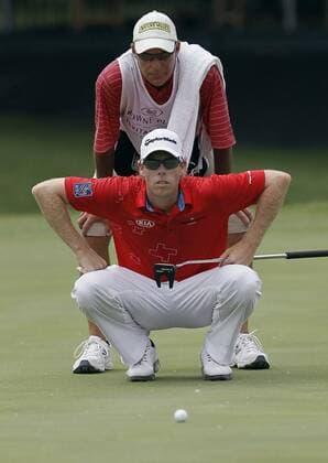 May 23, 2013 - Fort Worth, TX, USA - David Hearn surveys the 15th green in the opening round of the Crowne Plaza Invitational at Colonial, Thursday May 23, 2013, in Fort Worth, Texas. Colonial First Round - ZUMAm67