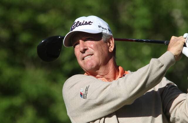 Jay Haas from Greenville,SC hits his tee shot on the ninth hole of the second round of the 74th Senior PGA Golf Herren Championship in St. Louis on May 23, 2013.  SLP2013052405