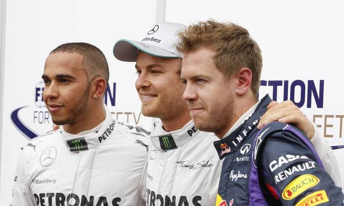 Motorsports: FIA Formula One World Championship 2013, Grand Prix of Monaco, 10 Lewis Hamilton (GBR, Mercedes AMG Petronas F1 Team), 9 Nico Rosberg (GER, Mercedes AMG Petronas F1 Team), 1 Sebastian Vettel (GER, Infiniti Red Bull Racing), xHOCHxZWEIx