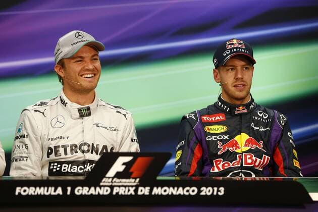 Motorsports: FIA Formula One World Championship 2013, Grand Prix of Monaco, 9 Nico Rosberg (GER, Mercedes AMG Petronas F1 Team), 1 Sebastian Vettel (GER, Infiniti Red Bull Racing), xHOCHxZWEIx