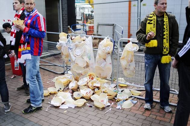 Dortmund and Munich fans enjoy the delights of English cuisine - Borussia Dortmund vs Bayern Munich - UEFA Champions League Final - Wembley Stadium - London - England -25 05 2013 - Pic David Klein Sportimage EDITORIAL USE ONLY. No use with unauthorised audio, video, data, fixture lists, club league logos or live services. Online in-match use limited to 120 images, no video emulation. No use in betting, games or single club league player publications.