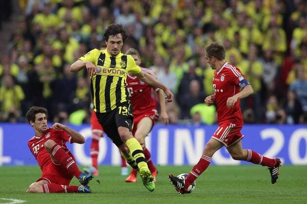 von links: Javier Javi MARTINEZ (FC Bayern München - 8) - Mats HUMMELS (Borussia Dortmund - BVB - 15) - Philipp LAHM (FC Bayern München - 21) EP_GST