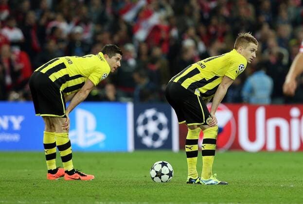 Enttäuschung Dortmund V.li.Robert Lewandowski (BVB), Marco Reus (BVB) . Borussia Dortmund - FC Bayern München . London, ENG, 25.05.2013 , Finale, Fussball-Champions League 2013 .