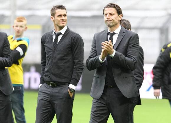 Sonntag, 26.05.2013, Saison 2012 2013, Empfang der Mannschaft von Borussia Dortmund nach dem verlorenem Endspiel der Champions League gegen den FC Bayern München im Dortmunder Signal Iduna Park, Sebastian Kehl (BVB, links) und Torwart Roman Weidenfeller (BVB)