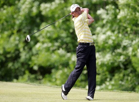 Kohki Idoki of Japan watches his tee shot on 17 during the 74th Senior PGA Golf Herren Championship at Bellerive Country Club in St. Louis on May 26, 2013. Idoki won the tournament with an 11 under.  SLP2013052617
