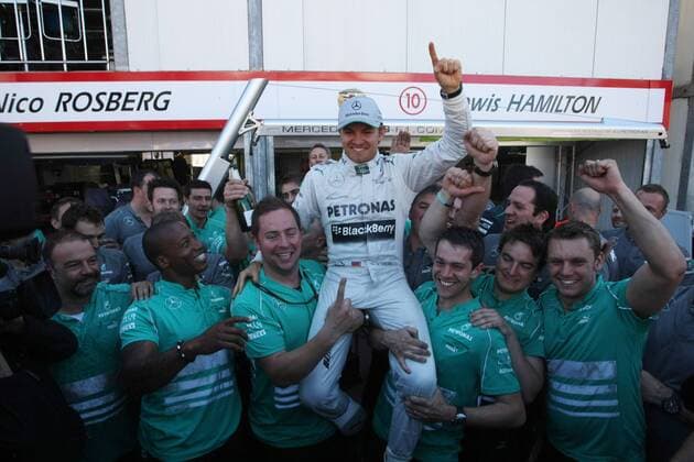 26.05.2013- Race, Celebration, Nico Rosberg (GER) Mercedes AMG F1 W04 race winner 